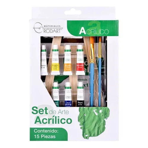 Set De Arte Pintura Acrílica Rodart Caballete Con 15 Piezas