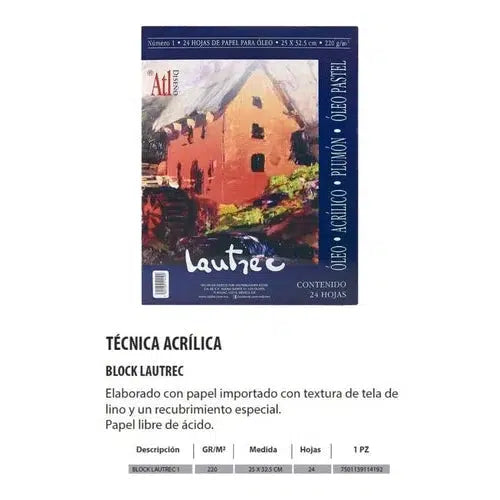 Block Papel Pintura Óleo Acrílico Lautrec 25 X 32.5 Cms 24 H