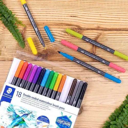 Marcador Doble Punta Pincel Marsgraphic Staedtler Con 18 Pzs