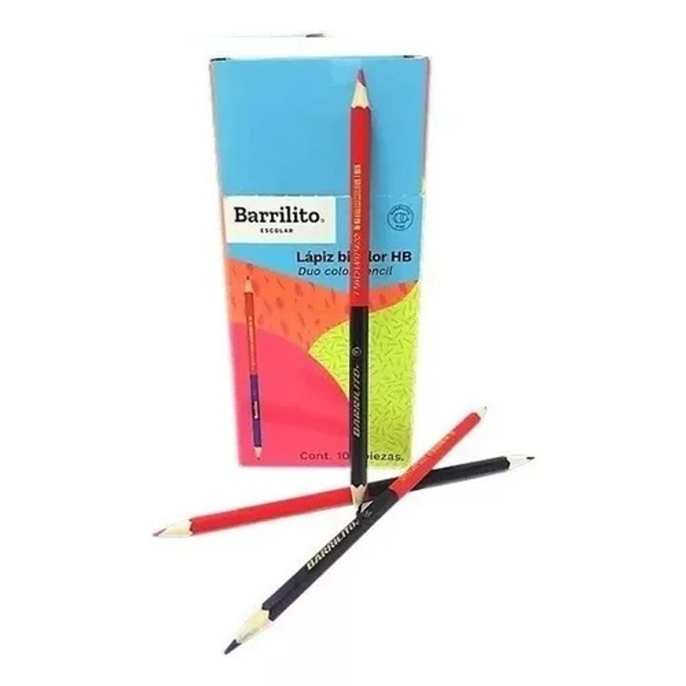 Lápiz Bicolor Barrilito HB Hexagonal de madera Caja C/100 Pzas