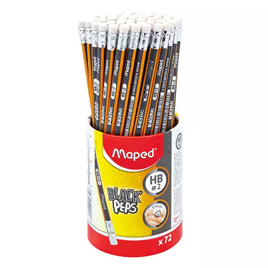 Lápiz Maped HB2 Punta Triangular Madera Grafito Color Negro Bote con 72 Pieza(s)