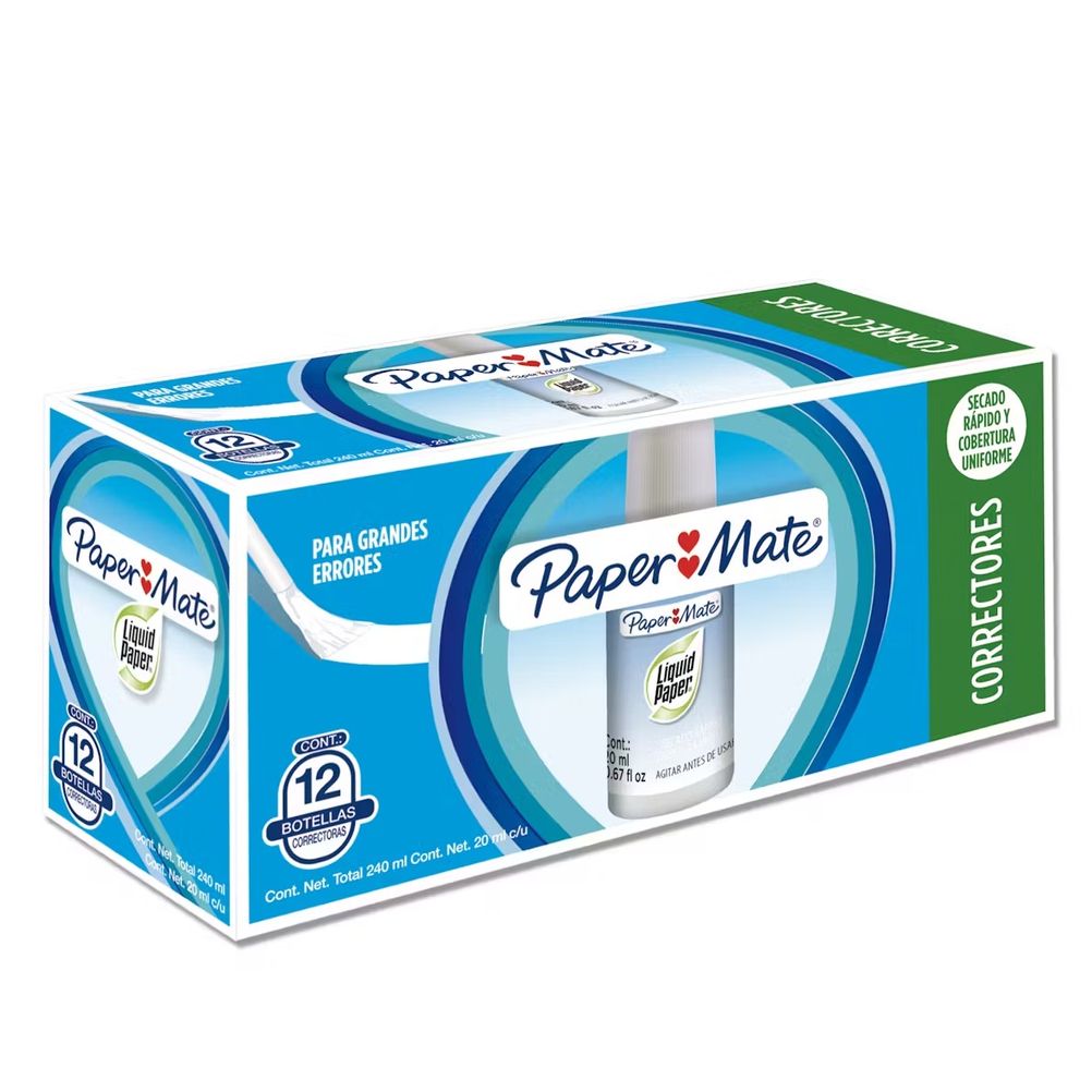 Corrector Líquido Paper Mate de brocha Secado Rapido Blanco 20ml