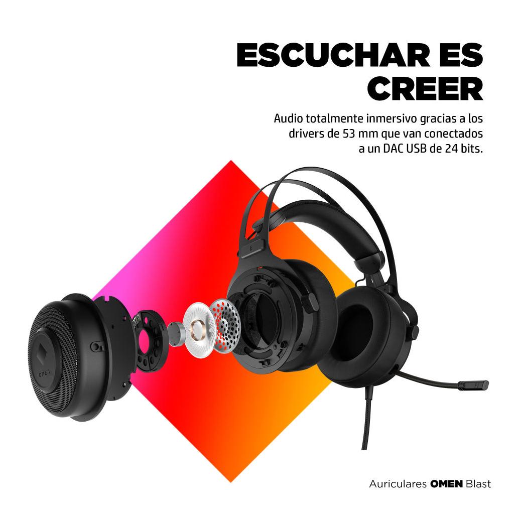 HP Audífonos con Micrófono OMEN Blast Headset, Alámbrico, 1.2 Metros, 3.5mm/USB, Negro