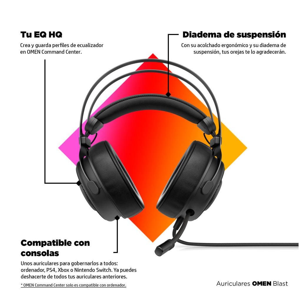 HP Audífonos con Micrófono OMEN Blast Headset, Alámbrico, 1.2 Metros, 3.5mm/USB, Negro