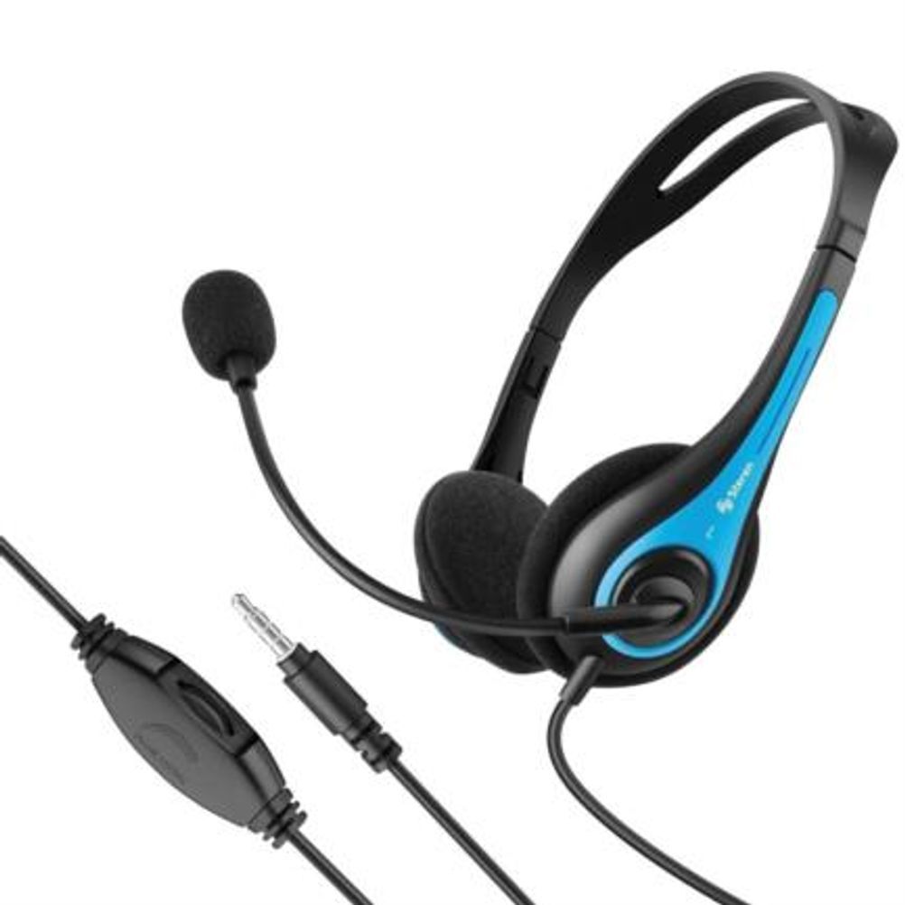 Audífonos Steren AUD-538 Estilo Diadema Tipo Biauricular Supraaural Alambrico-3.5mm TRRS Micrófono Integrado Color Negro Azul