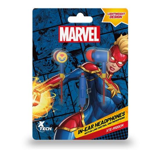Audifonos XTech Cableados 3.5mm Capitan Marvel XTE-M100CM - Factor de forma Intraaural - Color Rojo y azul