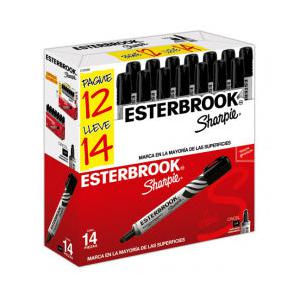 Sharpie Marcador Permanente Esterbrook Punta Cincelada, Negro, 14 Piezas