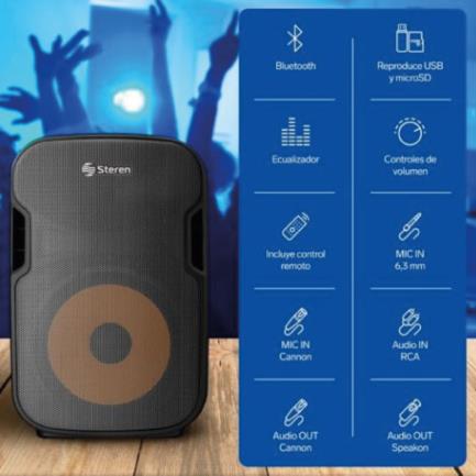 Bafle Steren Semi Profesional 12" Bluetooth/MP3/Aux/Micrófono 2300 W PMPO Color Negro