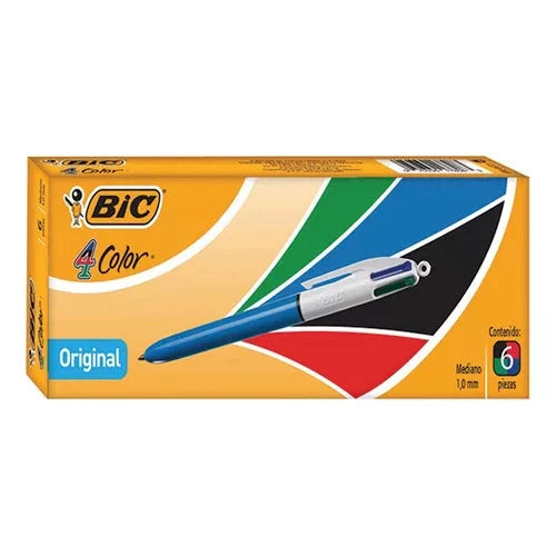 Pluma Bolígrafo Bic 4 Color Original Multicolor 1.0 Mm 6 Pzs