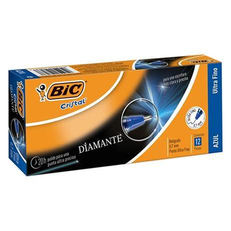 Bolígrafo BIC Cristal Precisión y Suavidad Punto Ultra Fino 0.7mm Color Azul C/12 Pzas