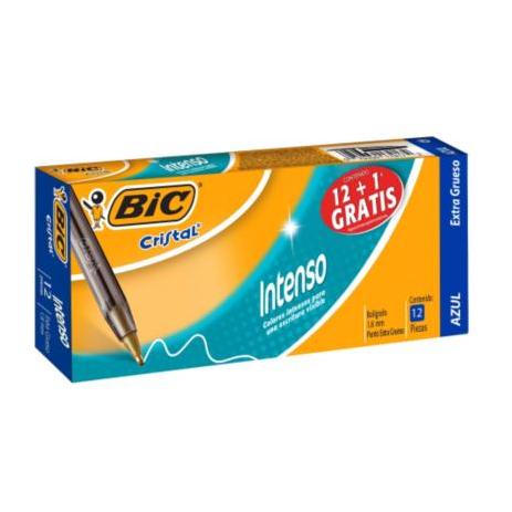 Bolígrafo BIC Cristal Intenso Punto Extra Grueso 1.6mm Color Azul C/12 Pzas