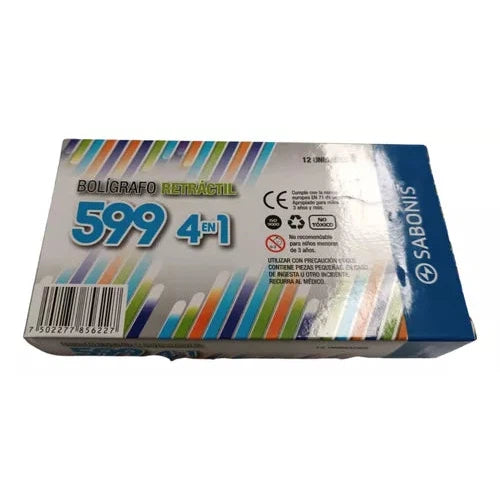 Pluma Bolígrafo Retráctil 599 Sabonis 4 En 1 Grip Goma 12 Pz