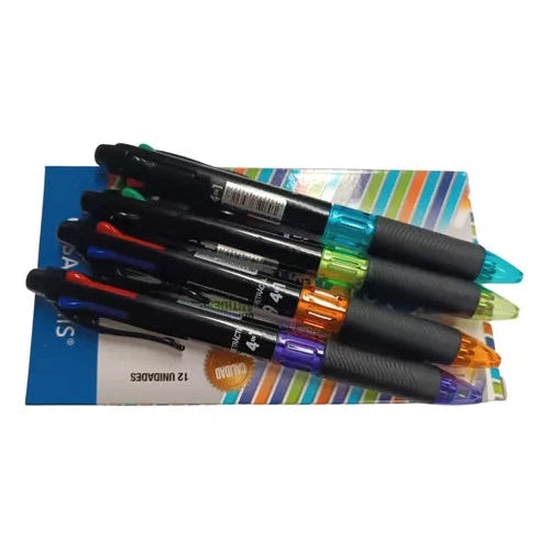 Pluma Bolígrafo Retráctil 599 Sabonis 4 En 1 Grip Goma 12 Pz