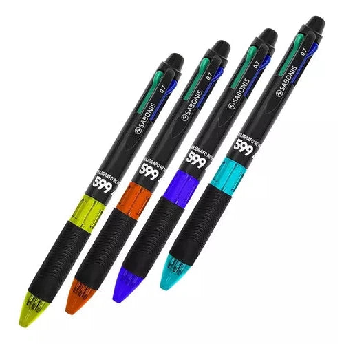 Pluma Bolígrafo Retráctil 599 Sabonis 4 En 1 Grip Goma 12 Pz