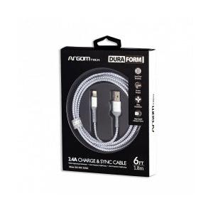 Argomtech Cable USB-A Macho - Lightning Macho, 1.8 Metros, Blanco