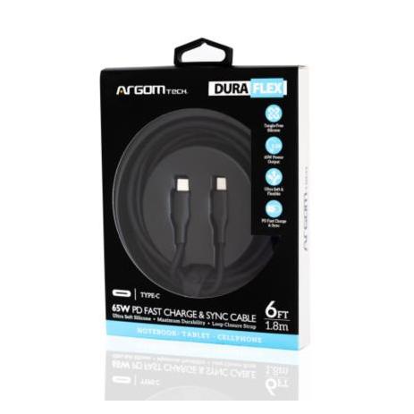 Cable Argomtech Carga Rápida Tipo C a Tipo C 65W Longitud 1.8m Color Negro
