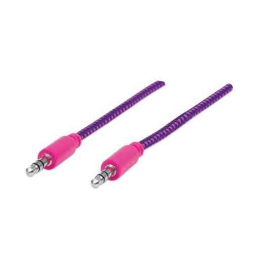 Manhattan 3.5mm Macho - 3.5mm Macho con Recubrimiento Textil, 1 Metro, Morado/Rosa