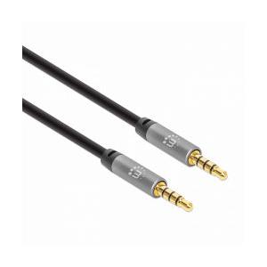 Manhattan Cable AUX 3.5mm Macho - 3.5mm Macho, 2 Metros, Negro/Plata