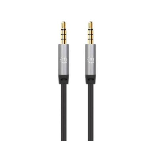 Manhattan Cable AUX 3.5mm Macho - 3.5mm Macho, 5 Metros, Negro/Plata