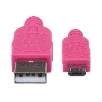 Manhattan Cable con Recubrimiento Textil USB 2.0 A Macho - Micro USB 2.0 B Macho, 1 Metro, Rosa/Morado