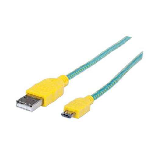 Manhattan Cable con Recubrimiento Textil USB 2.0 A Macho - Micro USB 2.0 B Macho, 1 Metro, Turquesa/Amarillo