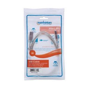 Manhattan Cable de Alta Velocidad USB 2.0, USB A Macho - USB B Macho, 1.8 Metros, Plata