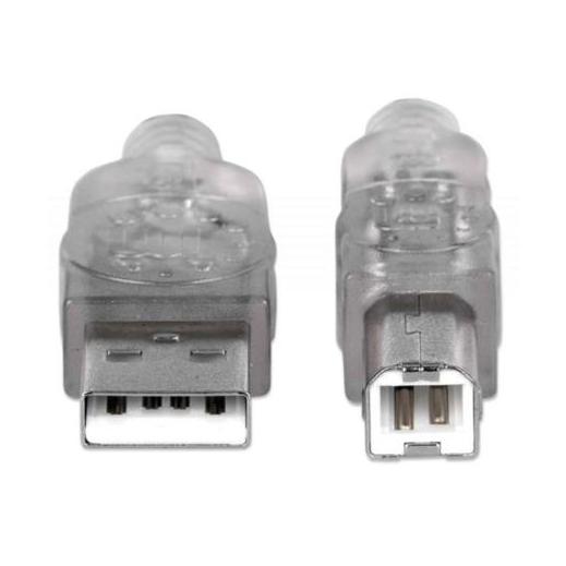 Manhattan Cable de Alta Velocidad USB 2.0, USB A Macho - USB B Macho, 3 Metros, Plata