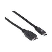 Manhattan Cable USB 3.0 Micro-B Macho - USB 3.1 C Macho, 1 Metro, Negro
