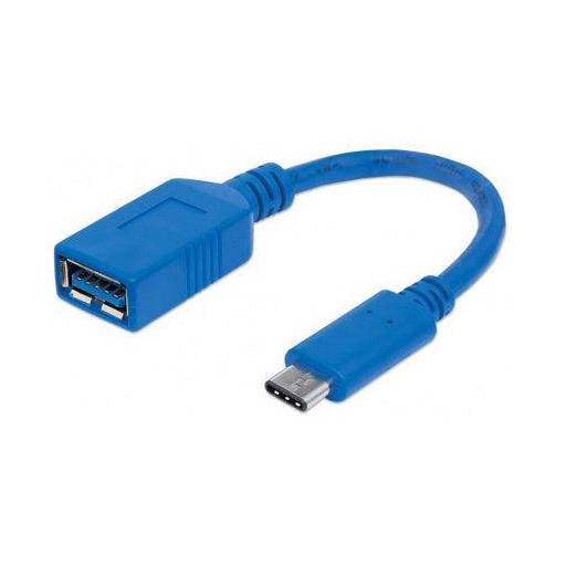 Manhattan Cable USB 3.1 C Macho - USB 3.0 A Hembra, 15cm, 3A, Azul