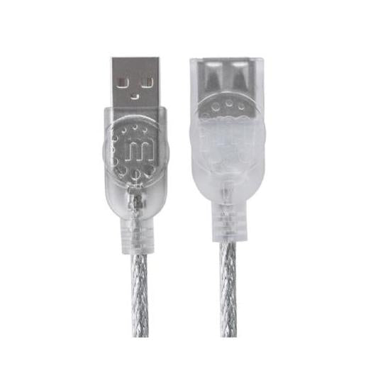 Manhattan Cable USB A Macho - USB A Hembra, 1.8 Metros, Plata