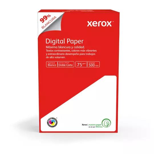 Caja de Papel Bond Doble Carta Oficio Xerox Digital Paper 75 g/m² Blanco.