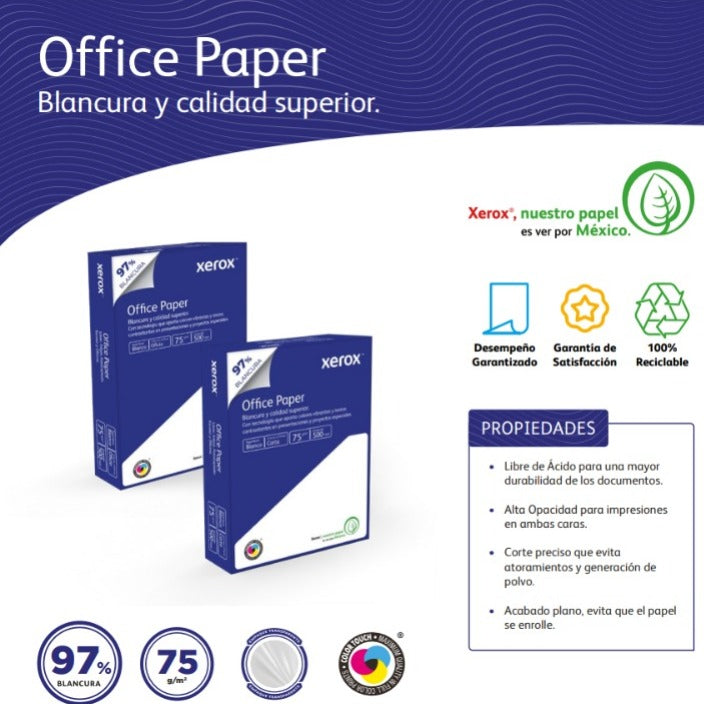 Caja de Papel Bond Oficio Xerox "Office Paper" Blancura 95% C/5000 Hojas