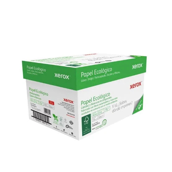 Caja de Papel Bond Tamaño Oficio Xerox Ecologico 75 grs./m2 Blanco.