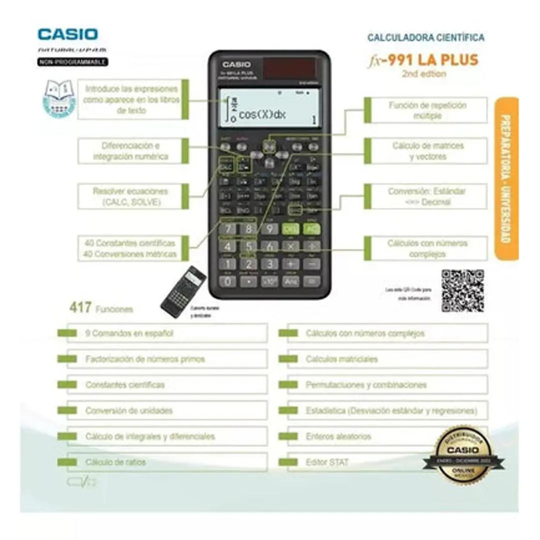 Calculadora Científica Casio Ecuaciones Fx-991la Plus 417 Funciones