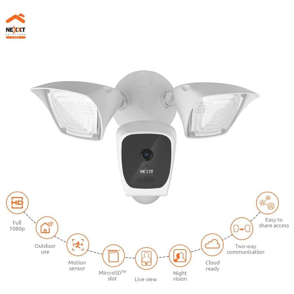 Cámara de Vigilancia Nexxt Home NHC-F610 Exterior 2K QHD 2304 x 1296p 3MP 150° Micrófono Sensores y Parlante Integrados