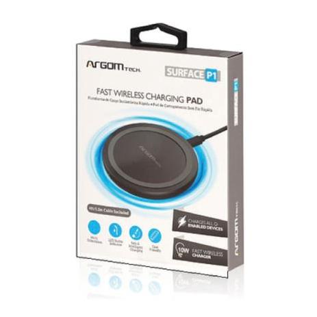 Cargador Inalámbrico Argomtech 10W Carga Rápida 90x90x10mm Micro USB Cable 1.2m Color Negro