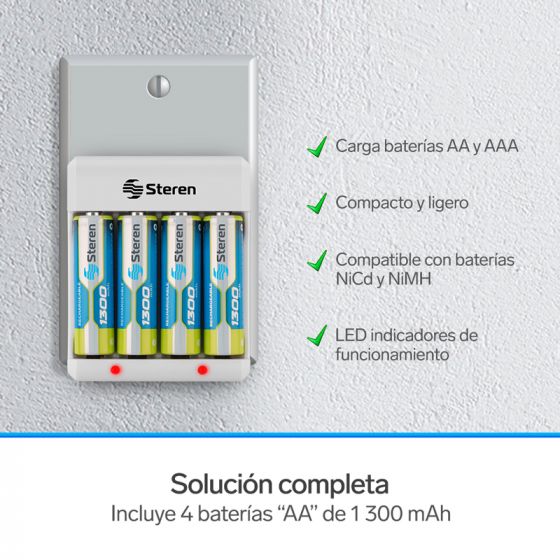 Cargador de Baterías Steren CRG-015 Corriente Alterna 2.4 V 1300 mAh 4 Bateria(s) Blanco