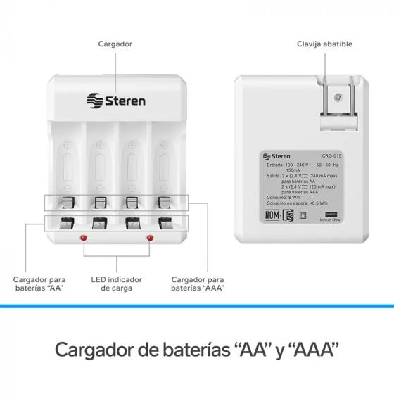 Cargador de Baterías Steren CRG-015 Corriente Alterna 2.4 V 1300 mAh 4 Bateria(s) Blanco