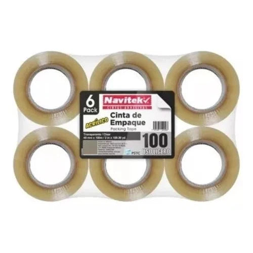 Cinta Adhesiva Empaque Navitek Acrílico 48 Mm X 150 Mts 6 Pz