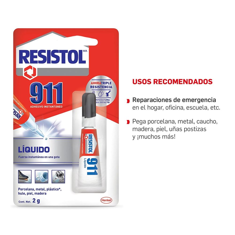 Pegamento Liquido Resistol 911de 2gr Secado Rapido Color Rojo
