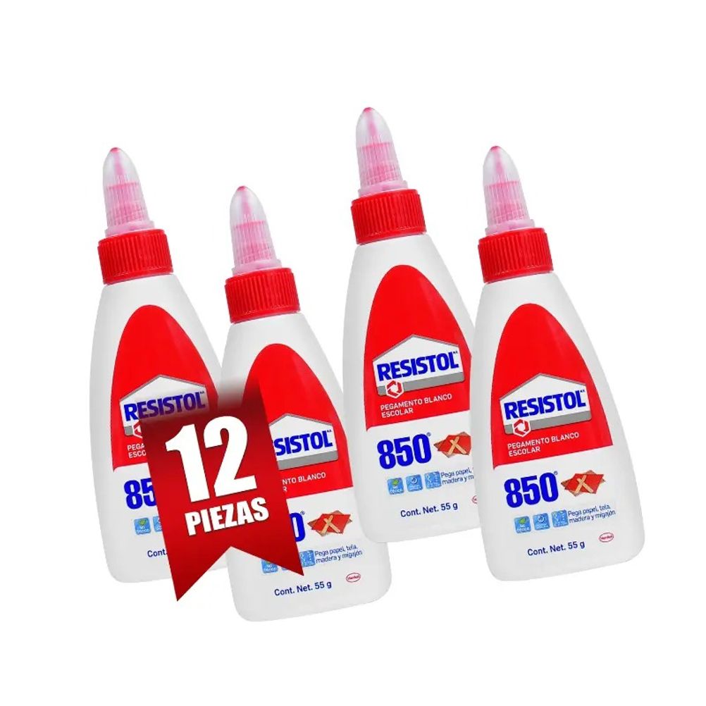Pegamento Liquido Resistol 850 de 55gr Polipropileno Color Blanco Paquete con 12 Pieza(s)
