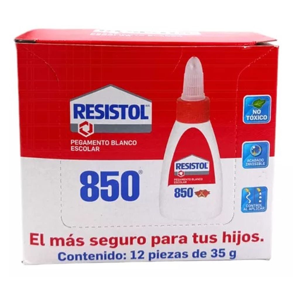 Pegamento Liquido Resistol 850 de 35gr Polipropileno Color Blanco Paquete con 12 Pieza(s)