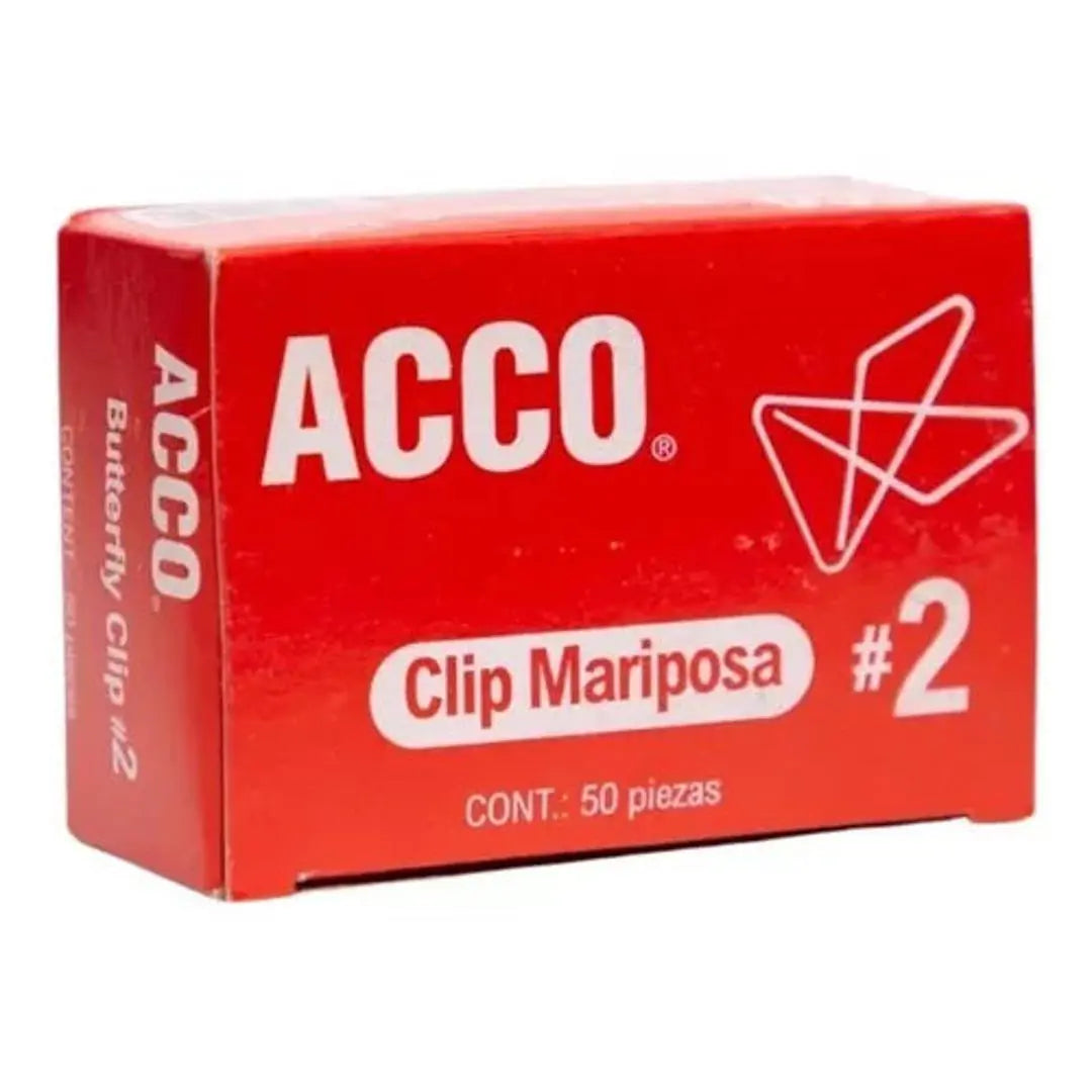 Clip Mariposa No. 2 Acco Sujeta 100 Hojas Caja Con 50 Piezas