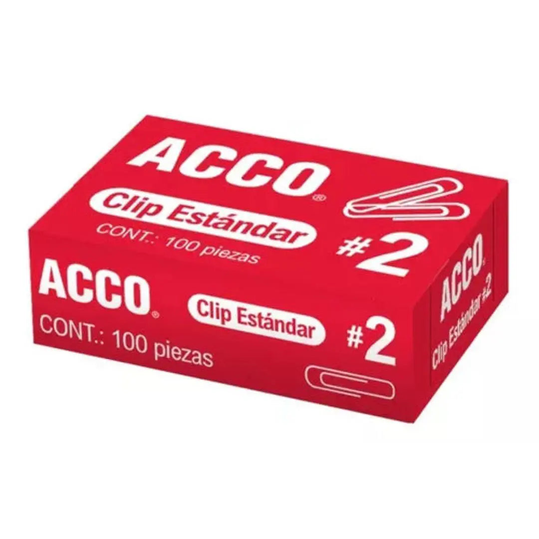 Clip Estándar No. 2 Acco 27.5 Mm 10 Cajas Con 100 Clips C/u
