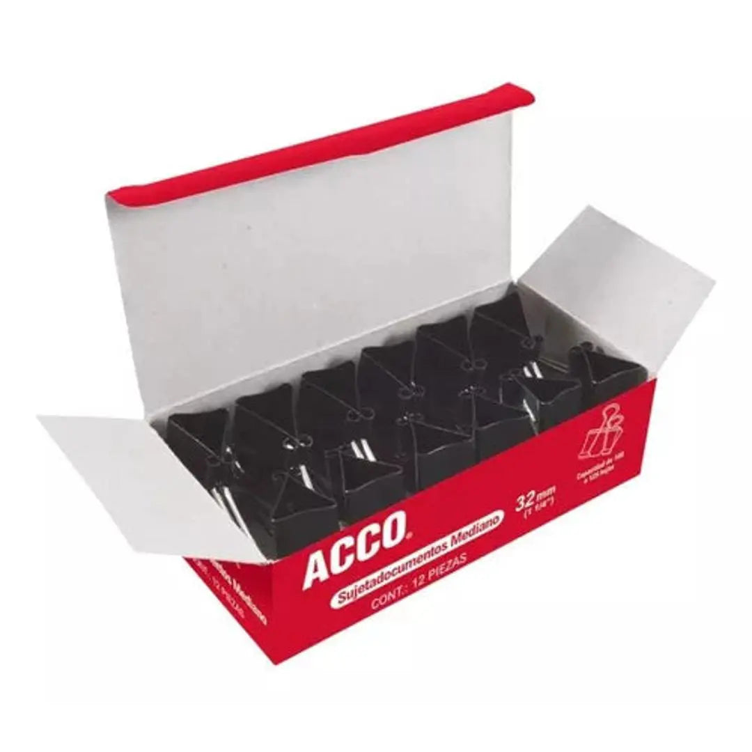 Clip Sujeta Documentos Acco Mediano 32 Mm Caja Con 12 Piezas
