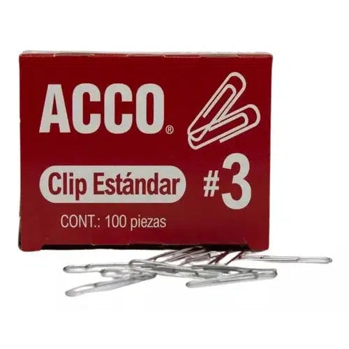 Clip Estándar No. 3 Acco 25 Mm Sujeta 15 Hojas 100 Piezas