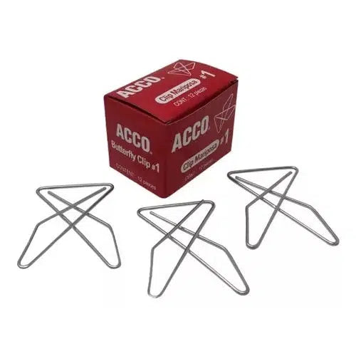Clip Mariposa No. 1 Acco Sujeta 150 Hojas Caja Con 12 Piezas