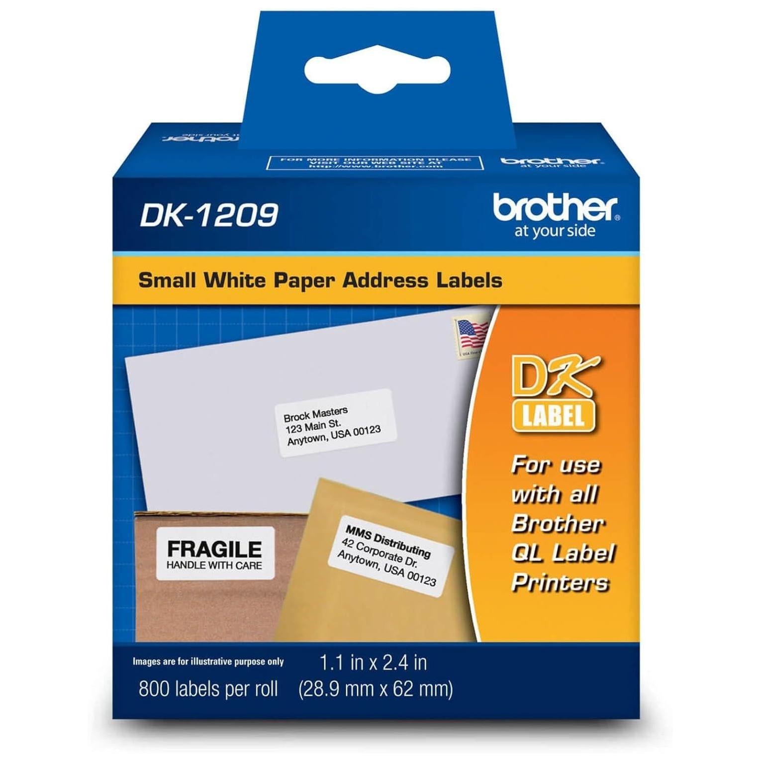 Etiquetas Brother DK1209 Precortada Papel Blanco 28.9mmx62mm 800 Etiquetas