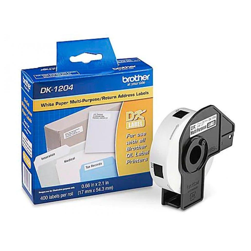BROTHER ROLLO ETIQUETA DK-1204, 400 ETIQUETAS DE 1-1/7" X 100', PARA BROTHER QL-500/QL-550