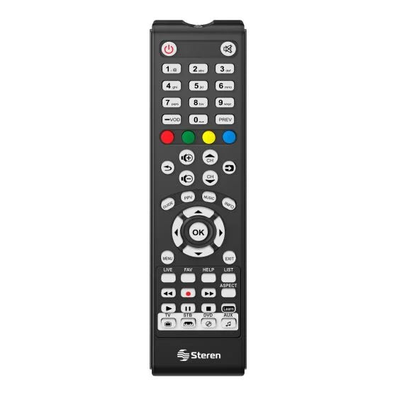 Control Remoto Steren RM-115 Infrarrojos Códigos Programados 4 en 1 Negro